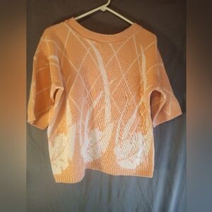 Women’s Cuddle Knut Peach Knit 100% Cotton with White Floral Pattern Sweater